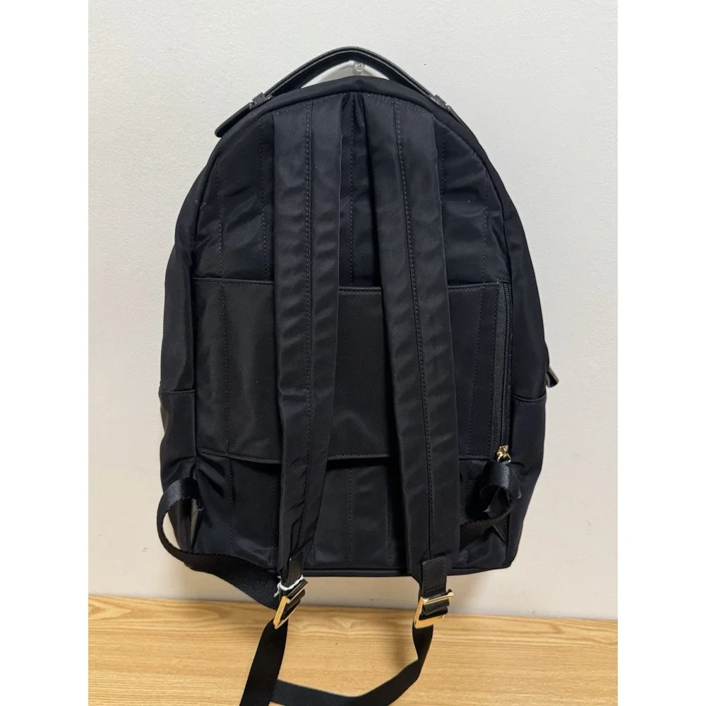 Michael Kors Kelsey‎ Black Nylon Saffiano Leather Trim Zip Shoulder Bag Backpack